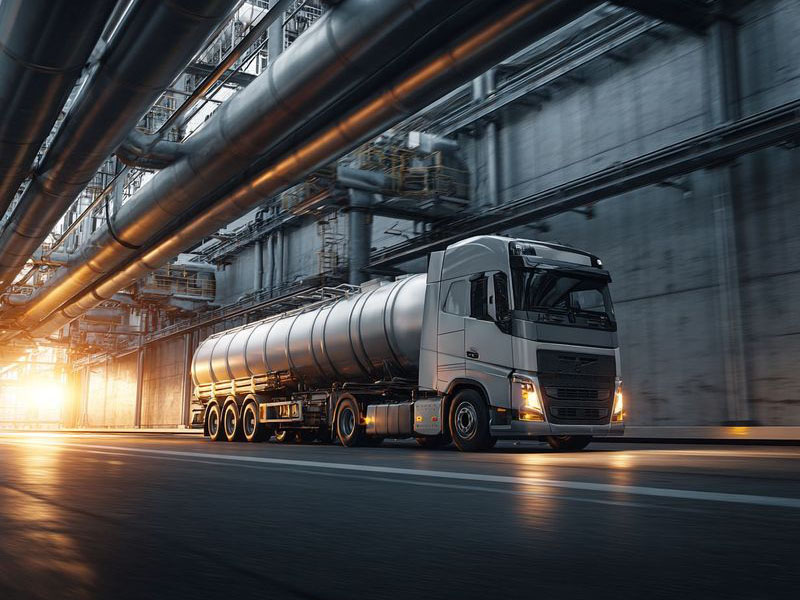 Бензовоз подаётся на стройплощадку Бензовоз подаётся на стройплощадку