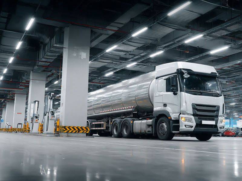 Загрузка бензовоза дизельным топливом Бензовоз загружается топливом